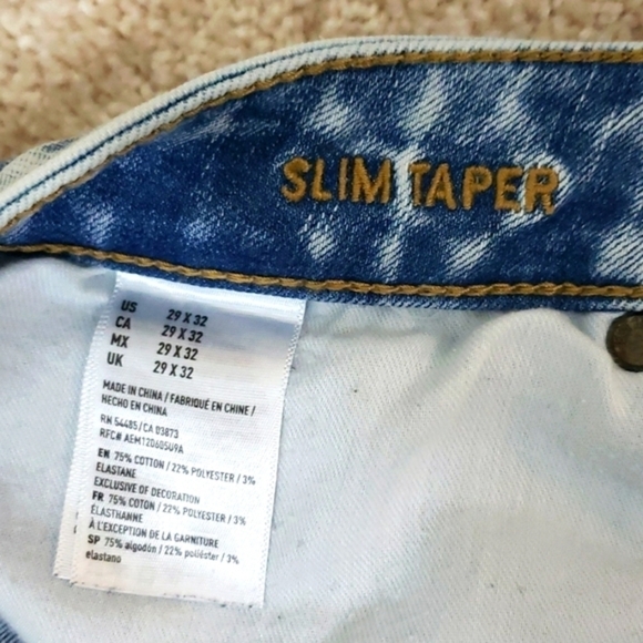 American Eagle~Men's 29/32~Blue Denim Distressed Slim Taper Jeans Extreme Flex. - Picture 13 of 14